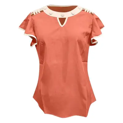 Factory European American AliExpress Chiffon T-Shirt V-Neck Button Lotus Sleeve Waist Knitted