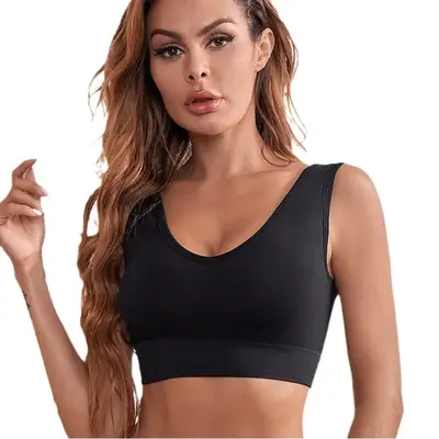 Black Crossbody Yoga Bra for Women Plus Size