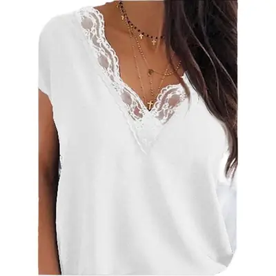 2022 Lace V-Neck White Top for Women