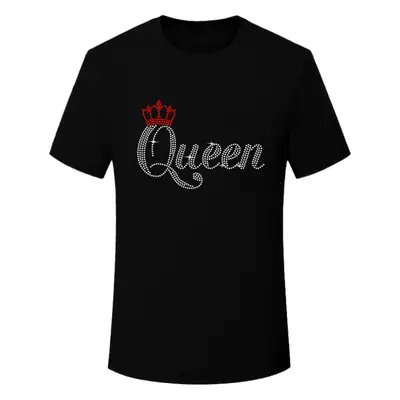 Black Rhinestone Crewneck T-Shirt with Crown Design