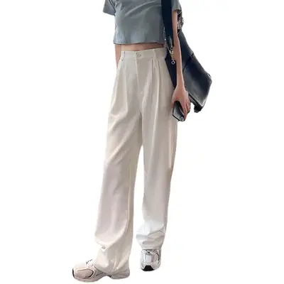 Spring White Wide Leg High Waist Pants for Women
