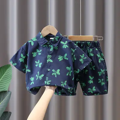 337 Boys Summer Suit Blue Green Butterfly Print 2022
