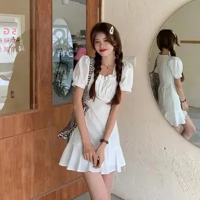 Sweet Spice Girl Puff Sleeve Dress Women Summer 2022