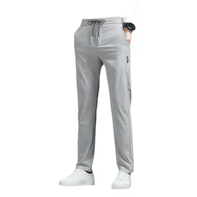 Men Grey Slim Fit Sports Trousers Large