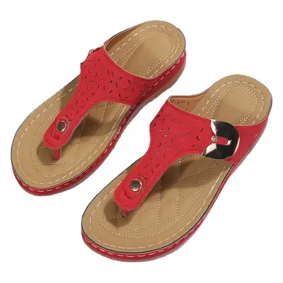 Foreign Trade Large Size Slippers Women's 2022 Spring and Summer New European and American Fashion Wedge Retro Flip Flops Women's Beach Slippers