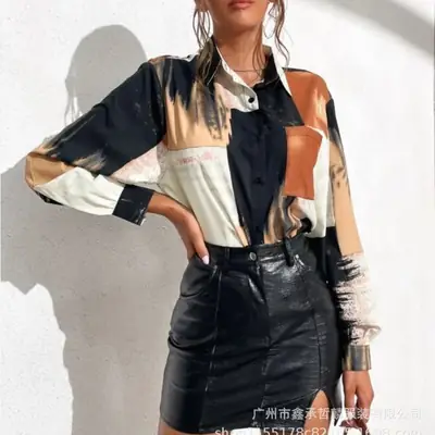 2025 Cross-Border Street Fashion Cardigan Denim Black Lapel Small One-Line Collar Single-Breasted Long-Sleeved Shirt