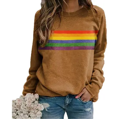Black Color Stripe Crewneck Long Sleeve Pullover Sweater