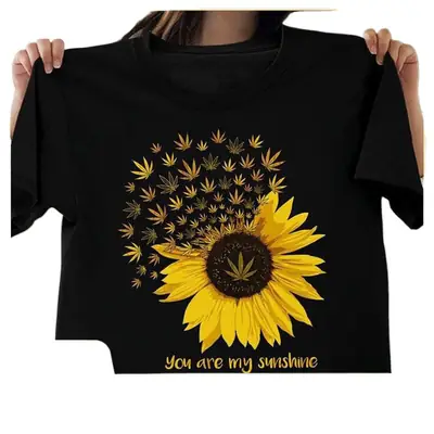 Women Sunflower Printed T-Shirt Black 2025