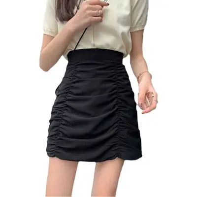 Black Slim Pleated High Waist Skirt Spring Summer 2023