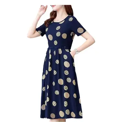 2023 Summer Printed Dress Women Large Size Mid-Length Loose Slimming Western Style