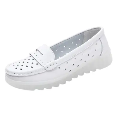 Women's White Medical Loafers with Perforated Design