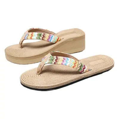 New Style PP Grass Woven Summer Flip Flops Sweet Fairy Slippers for Seaside Wear Korean Style Simple Fashion Casual Shoes