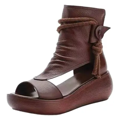 Women's Black Leather Wedge Sandals with Tassel