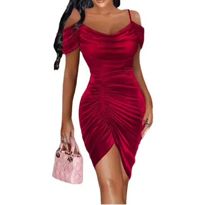 Purple Slim Fit Drawstring Dress for Women