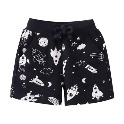 Children's Cotton Space Print Shorts Black