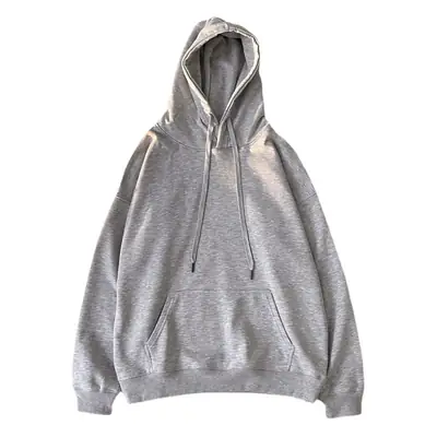 Men Women Hooded Sweatshirt Grey Cotton Neutral Solid