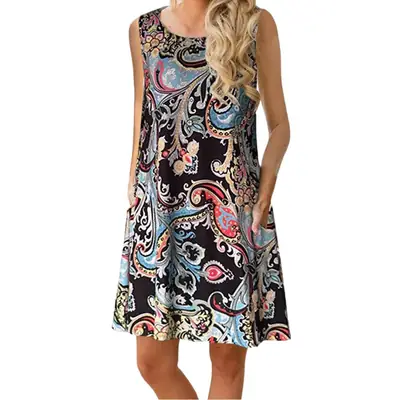 Women's Floral Print Sleeveless Skirt Dress Large Hem