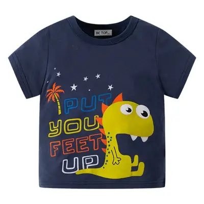 Blue Cartoon Dinosaur Pure Cotton Boys T-Shirt