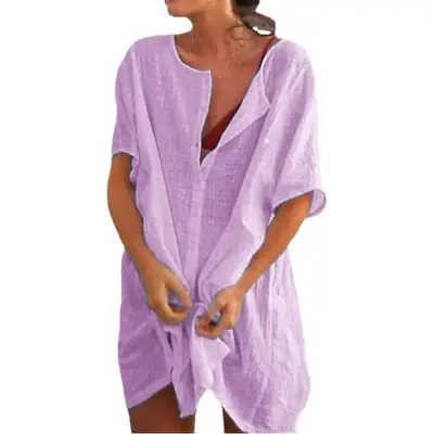 Women's Yellow Cotton Tie-Back Mid-Length Shirt