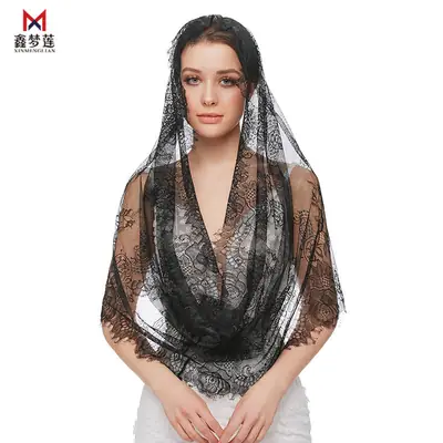 Muslim Women's Black Lace Hijab Veil 2024 Triangle Scarf