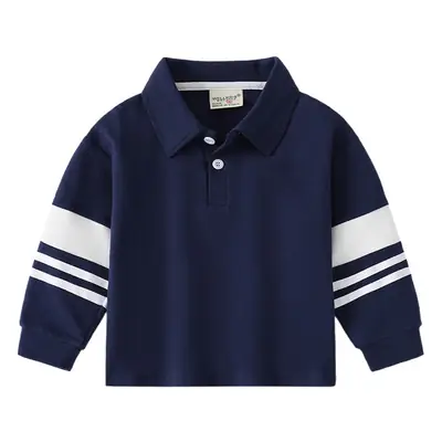 2023 Spring Boys Navy Polo Shirt with White Stripes