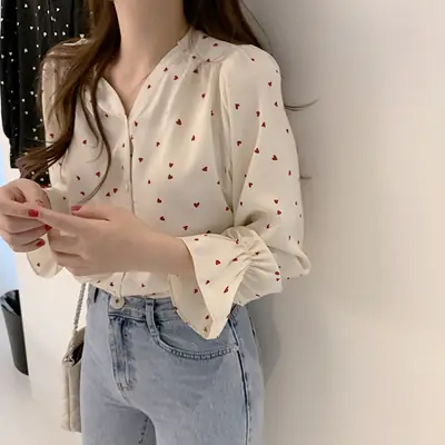 Fairy-Like Chiffon Top with Long Sleeve & Slim Fit for Women