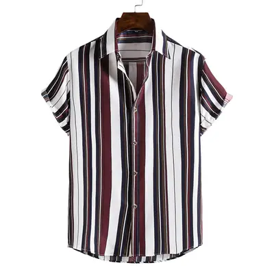 Men's Plaid Short Sleeve Beach Shirt Light Blue Pink