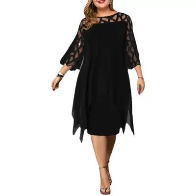 White Chiffon Lace Dress with Seven Sleeves