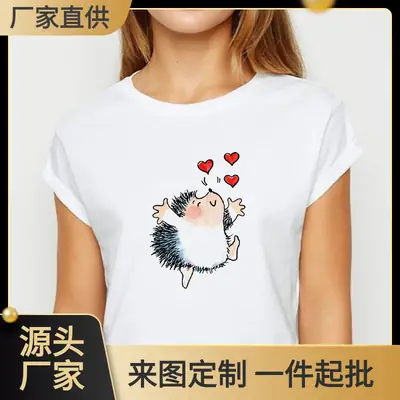 Women's Short Sleeve Cartoon Hedgehog T-Shirt White