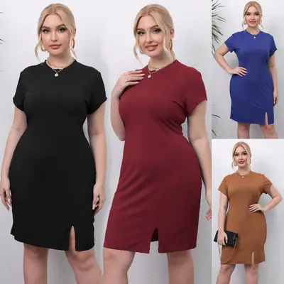 Women Plus Size Black Split Hip Skirt Dress