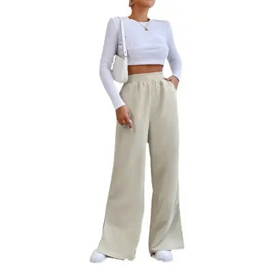 Women High-Waisted Solid Color Croc Pants Winter Casual