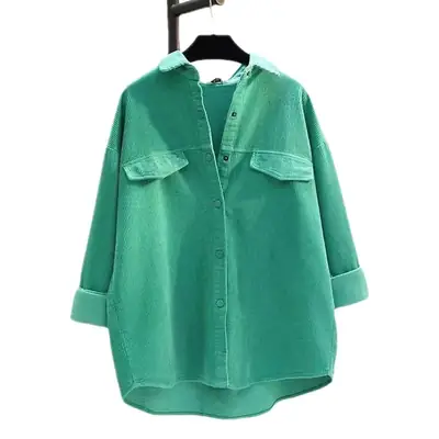 Women's Green Corduroy Button Shirt 2022 Spring