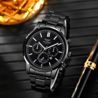 Business Men's Quartz Watch Set with Alloy Steel Band