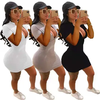 2022 Women's Zipper Tight Nightclub Dress Grey
