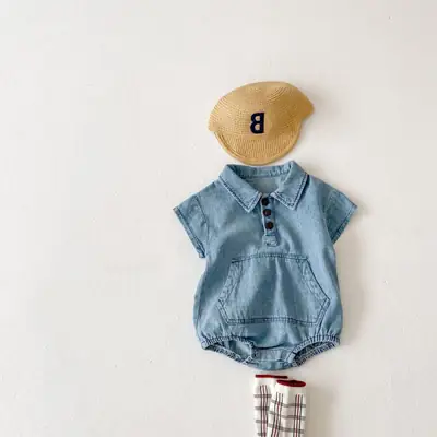 Baby Denim Short Sleeve Shirt Large Pocket