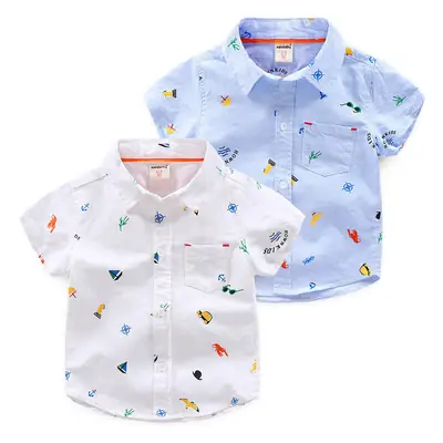 Boys' Cartoon Print Short Shirts 2021 Korean Style