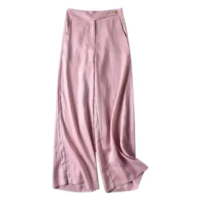 Women Linen High Waist Draped Pants White