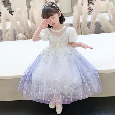 Aisha Princess Dress Girls Summer Blue Tulle Mid-Length