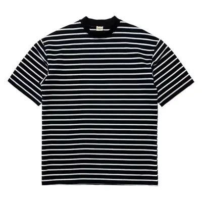 Men Striped Short Sleeve T-Shirt Black White Korean Style