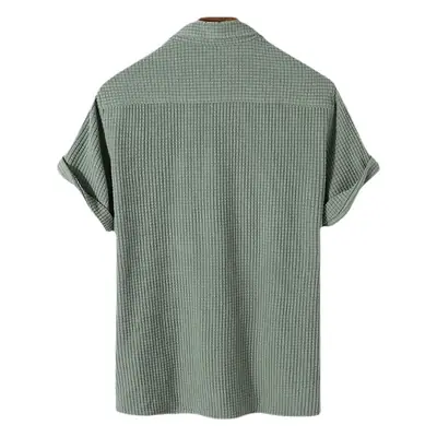Men's Green Waffle Knit Short Sleeve Shirt