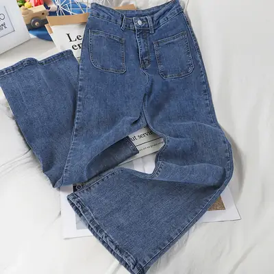 Women's Korean Style Jeans High Waist Straight Leg Pants