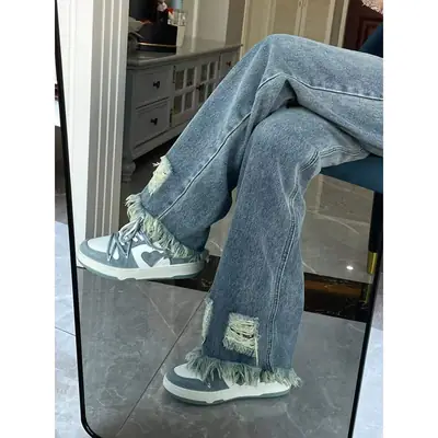 Vintage Ripped High Waist Jeans Women Summer