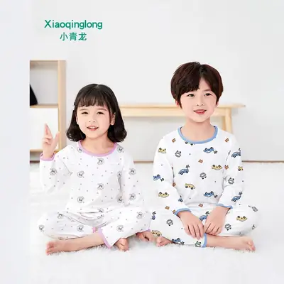 Little Qinglong Children's Pajamas Summer Boys and Girls Pure Cotton Thin Home Air-conditioning Clothing Home Clothes suit Middle and Big Children