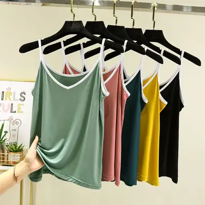 Women's V-Neck Halter Top Modal Sleeveless Summer Top
