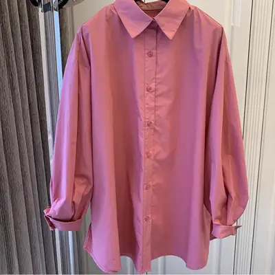 Pink Loose Fitting Long Sleeve Shirt for Women