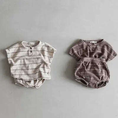 Korean Style Striped Baby Suit Summer Cotton 2-Piece