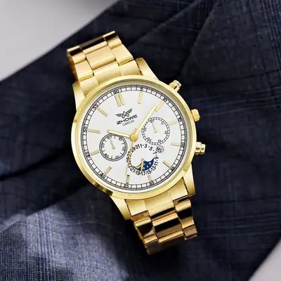 Men's Gold Watch with Three-Eye Design Quartz Watch