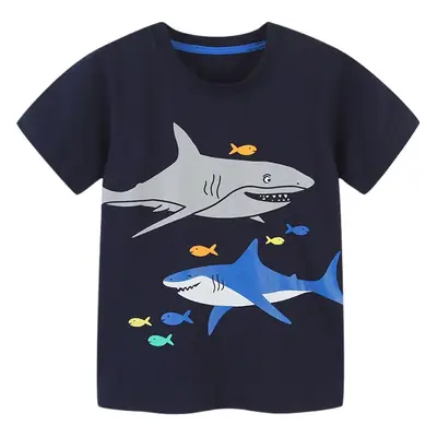 Summer Boys T-Shirt Navy Cotton Round Neck Medium Small