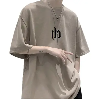Men Cotton T-Shirt Letter Print Short Sleeve Summer