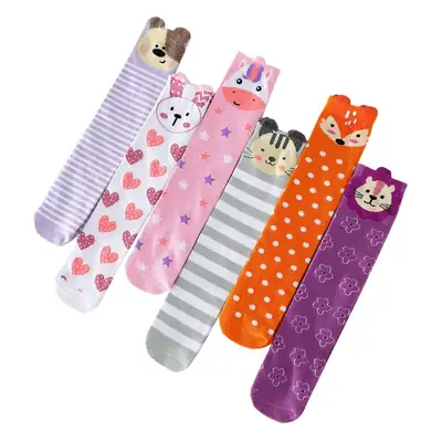 Girls Cartoon Animal Striped Knee Length Stockings
